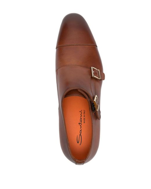 Zapatos monk con efecto sombreado Santoni de hombre de color Brown