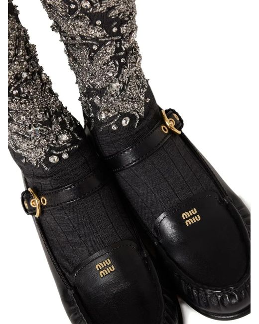 Miu Miu Black Leather Loafers With Strap
