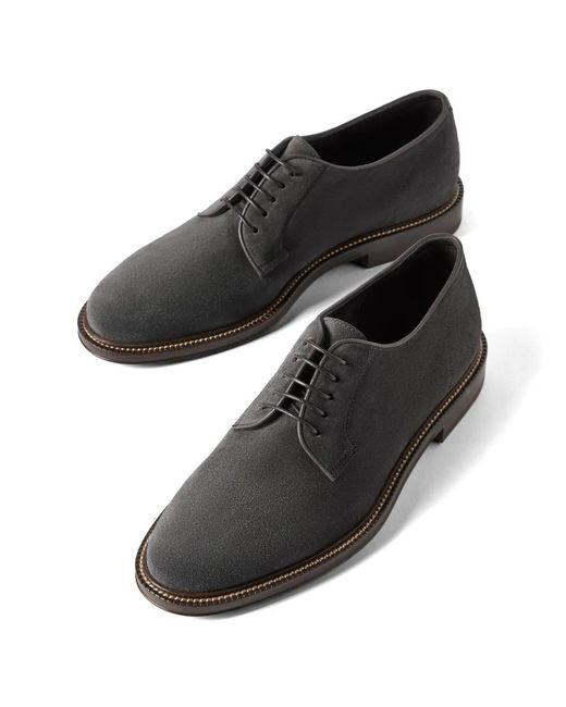 Brunello Cucinelli Black Reversed Calfskin Derbys for men