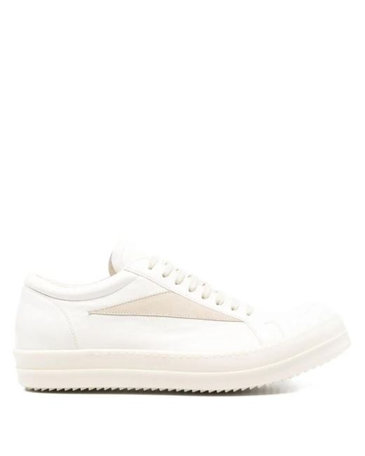 Rick Owens White Leather Lace-Up Sneakers for men
