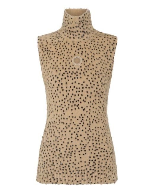 Rabanne Natural Turtleneck Polka-Dot Print Top