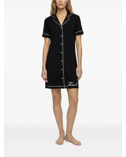 Karl Lagerfeld Black Signature Pajama Shirt Dress