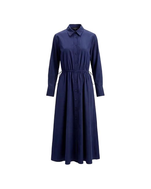 Toccin Blue Anika Long-Sleeve Midi Cotton Shirt Dress