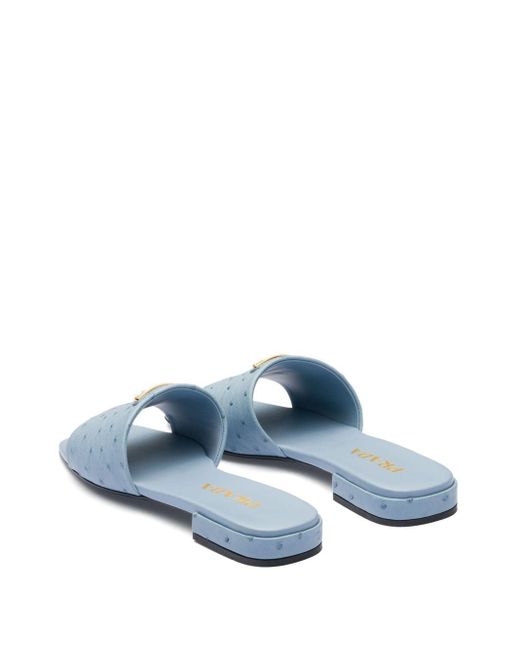 Prada Blue Logo Plaque Flat Sandals
