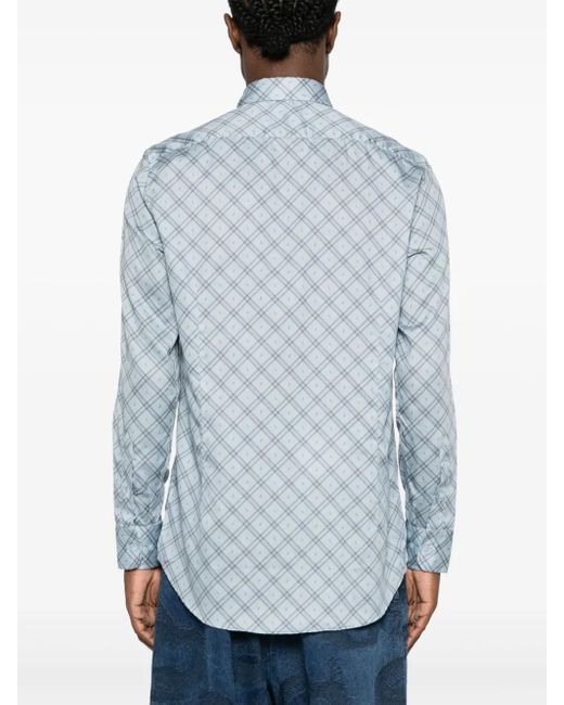 Etro Blue Paisley-Print Checked Shirt for men