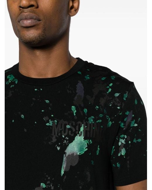 Moschino Black Paint-splatter Logo-print T-shirt for men