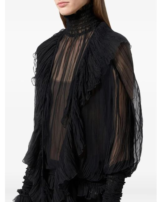 Blumarine Blouse Met Hoge Hals En Kant in het Black