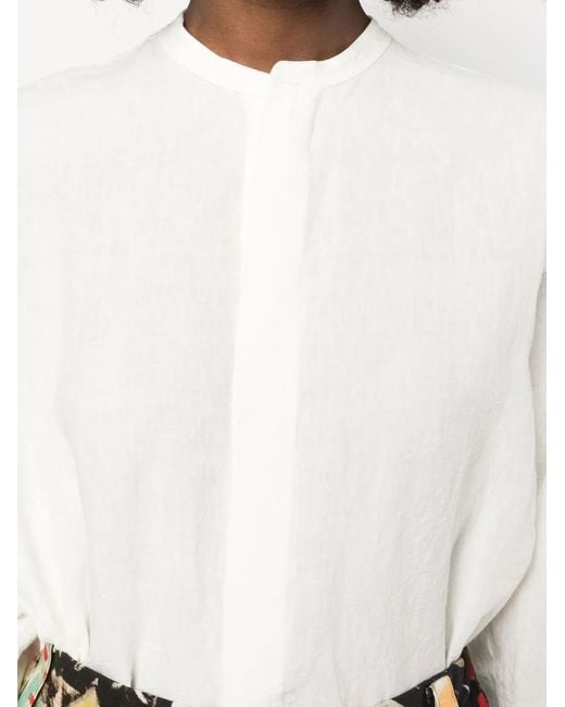Sofie D'Hoore White Collarless Linen Shirt