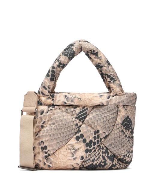 Roberto Cavalli White Firenze Quilted Snakeskin-Effect Shoulder Bag