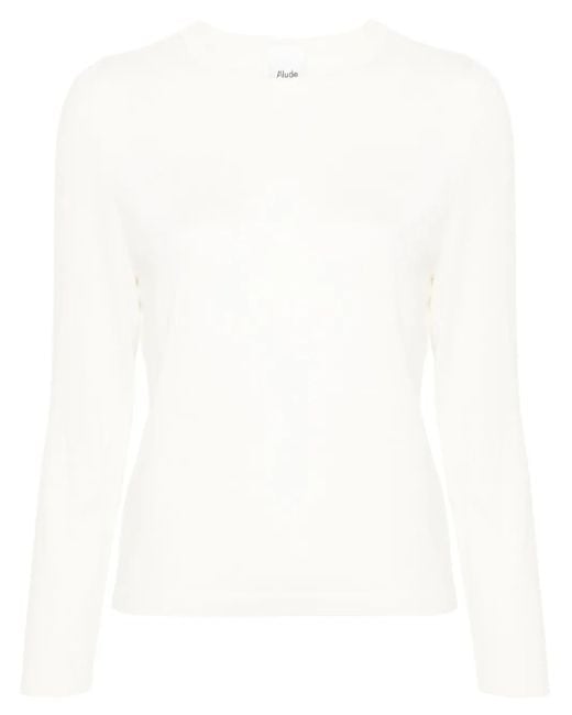 Allude White Fine-Knit Virgin Wool Jumper
