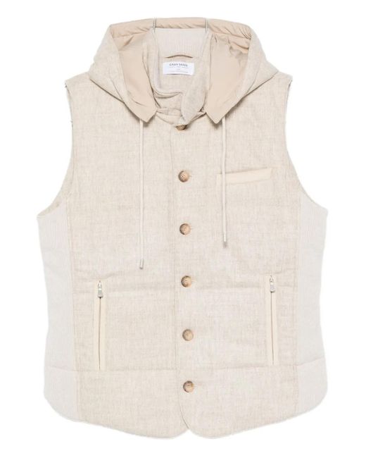 Gran Sasso Natural Hooded Zip-Pocket Vest for men