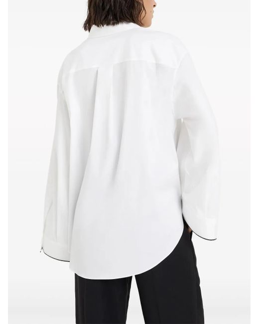 Brunello Cucinelli White Stretch-Cotton Poplin Shiny Cuff Shirt
