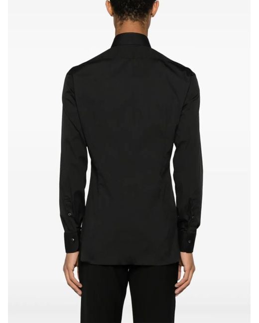 Barba Napoli Black Spread-Collar Button-Down Shirt for men