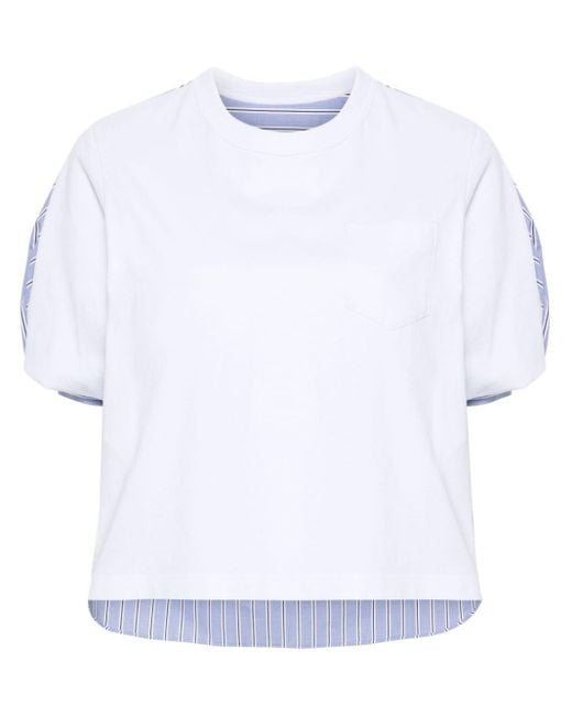 Sacai White Crew-Neck Panelled T-Shirt