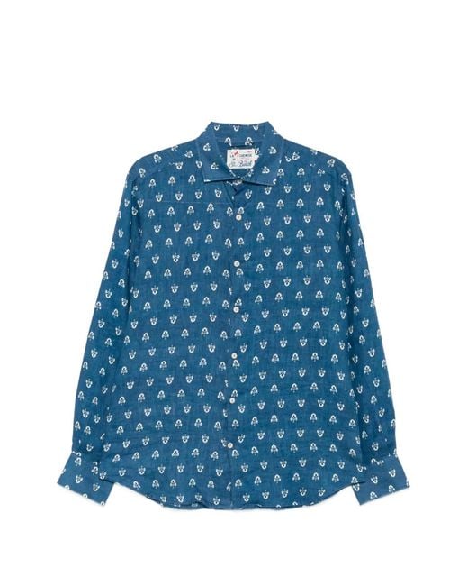 Mc2 Saint Barth Blue Floral-Print Buttoned Shirt for men