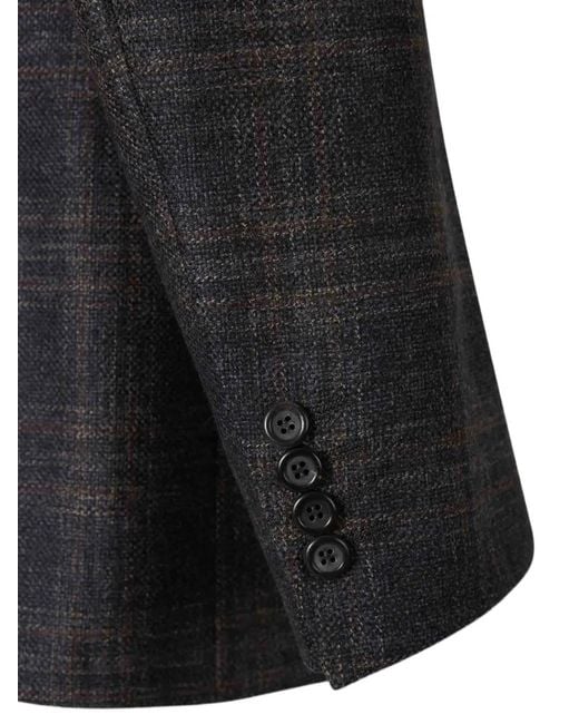 Canali Black Single-Breasted Check-Pattern Blazer for men