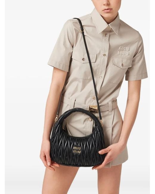 Miu Miu Black Wander Matelassé Leather Tote Bag