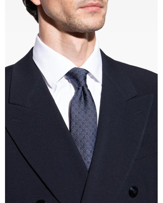 Giorgio Armani Blue Monogram-Pattern Silk Tie for men