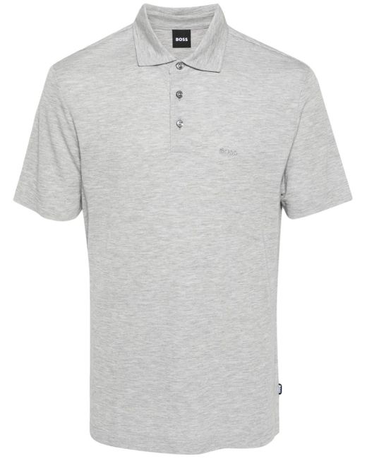 Boss Gray Logo-embroidered Polo Shirt for men