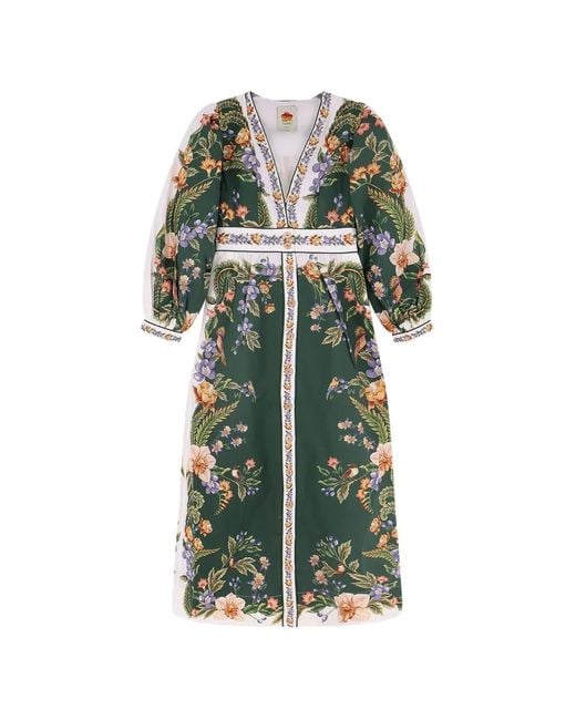 Farm Rio Green Floral V-Neck Dress