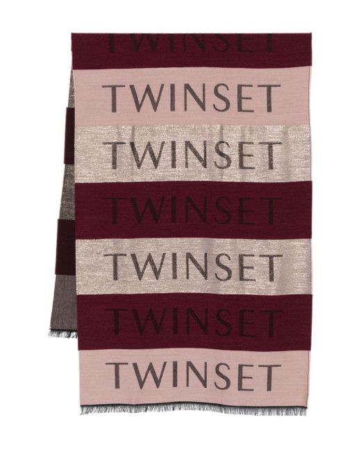 Twin Set Purple Logo-Jacquard Scarf