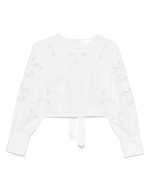 Sandro White Floral-Embroidered Blouse