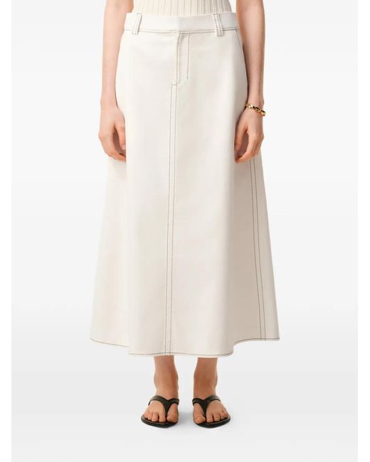 AMI White Cotton Long Trapeze Skirt