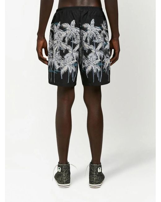 Palm Angels Black Palm-Print Swimming Shorts for men