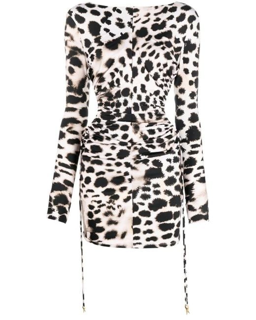 Roberto Cavalli White Minikleid Mit Leoparden-Print