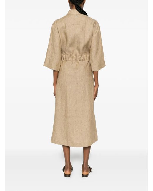 Herno Natural Belted Linen Midi Dress