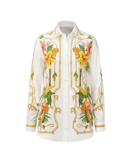 Farm Rio White Tropical Royalty-Print Long-Sleeve Shirt