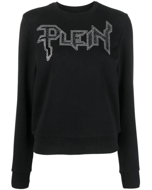 Philipp Plein Black Ls Crystal Logo-Appliqué T-Shirt