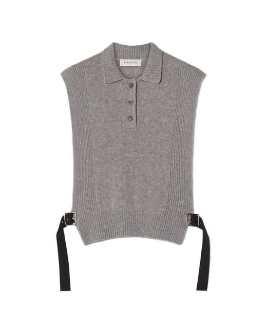 Lanvin Gray Ribbed-Trim Sweater