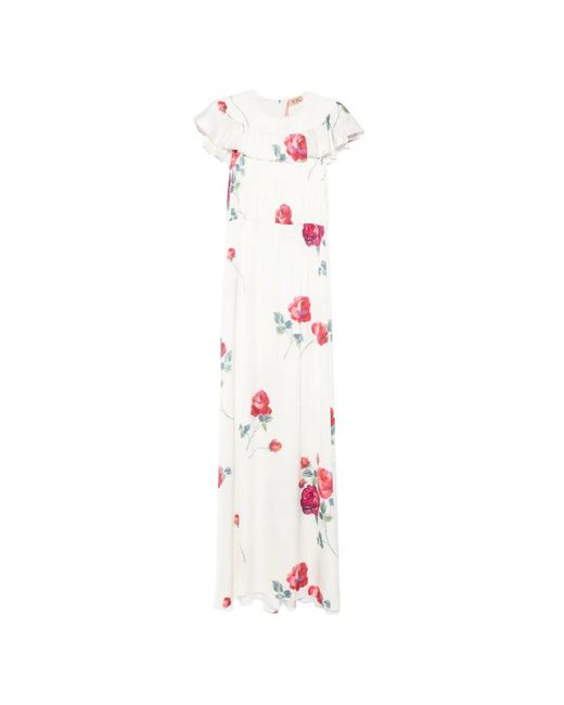 N°21 White Ruffled-Detail Floral Maxi Dress