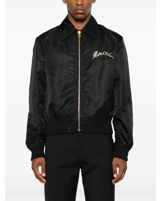 Amiri Black Embroidered Bomber Jacket for men