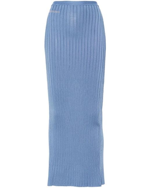Marni Blue Jacquard-Logo Ribbed Maxi Skirt