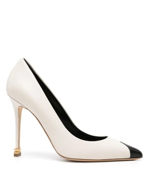 Elisabetta Franchi White 105Mm Metal-Logo Leather Pumps