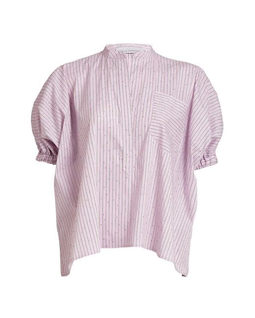 Silvia Tcherassi Pink Susane Striped Puff-Sleeve Blouse