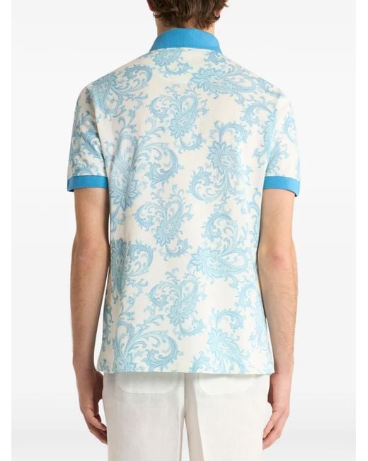 Etro Blue Polo En Piqué À Motif Cachemire for men