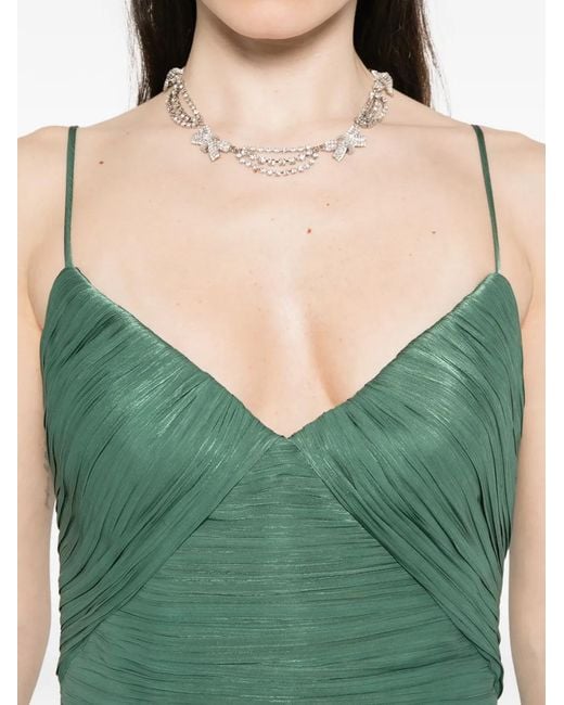 Costarellos Green Fayla V-Neck Pleated Maxi Dress