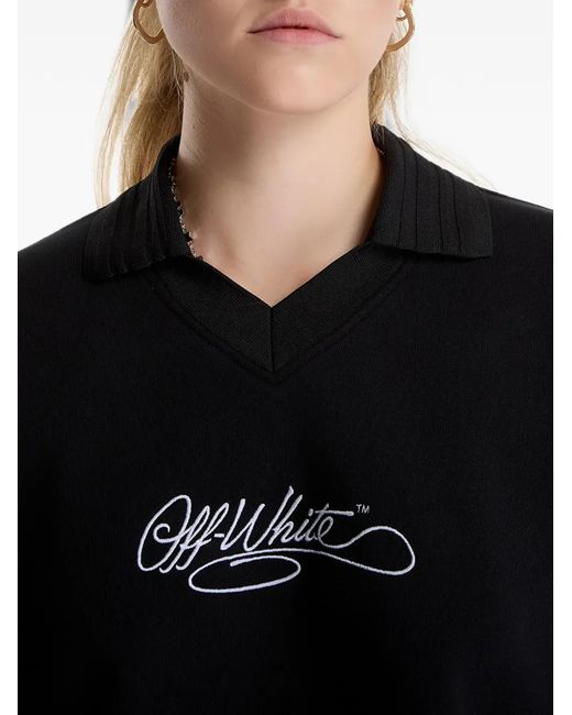 Off-White c/o Virgil Abloh Black Logo-Embroidered Polo-Collar Sweater
