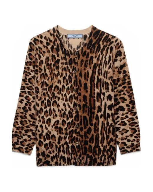 Prada Brown Animal-Print Button-Up Cardigan