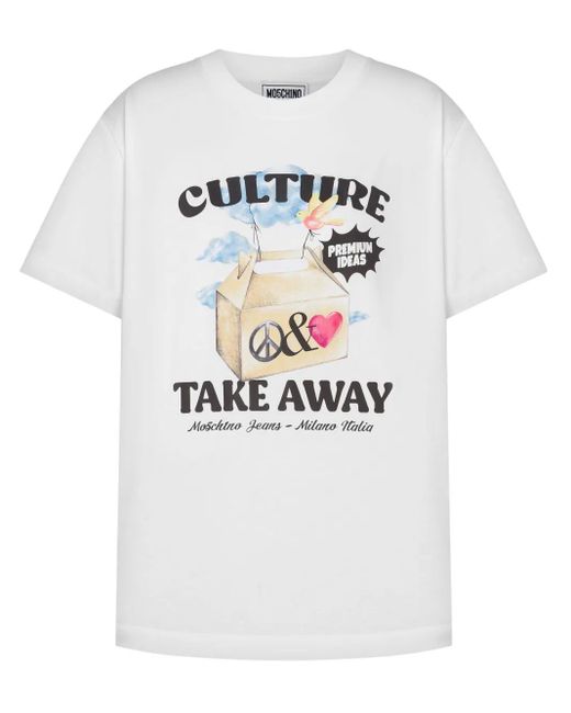 Moschino White Graphic-Print Cotton T-Shirt