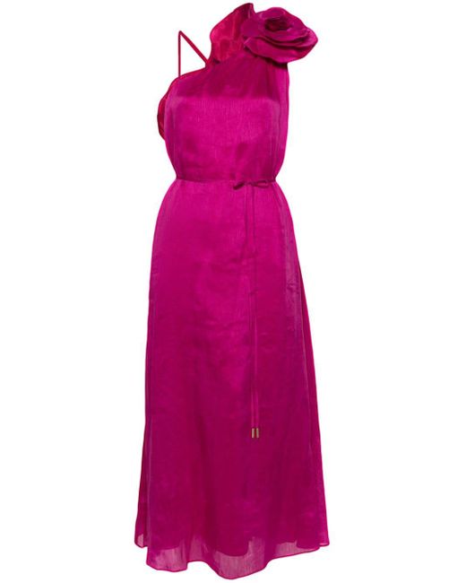 Aje. Midi-jurk Met Bloemenpatch in het Purple
