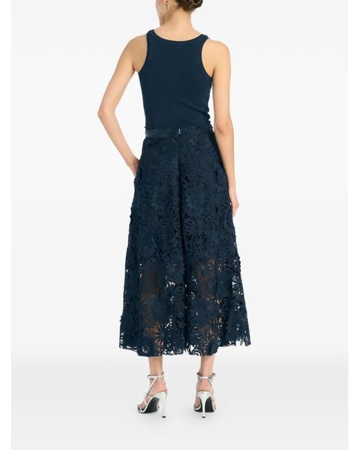 ROTATE BIRGER CHRISTENSEN Blue 3D Floral-Lace Midi Skirt