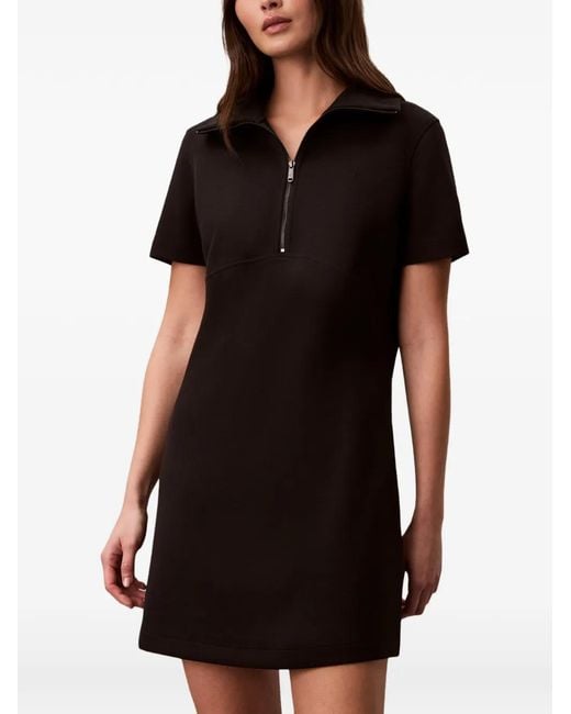 Calvin Klein Black Zipped Polo-Collar Short-Sleeve Mini Dress