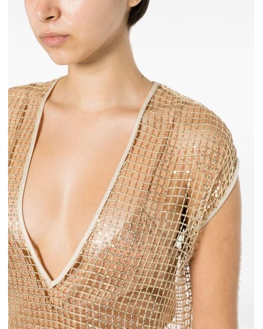 Genny Natural Sequinned Open-knit Dress