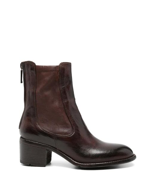 LEMARGO Brown Rear-Zip Leather Ankle Boots