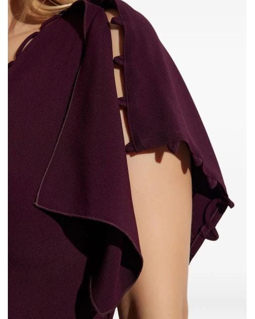 Victoria Beckham Purple Ruffled-Sleeve Asymmetric Midi Dress