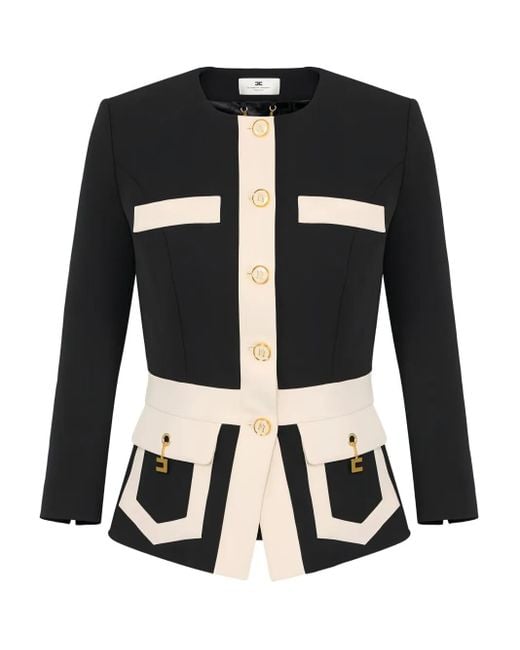 Elisabetta Franchi Black Colour-Blocking Button Jacket